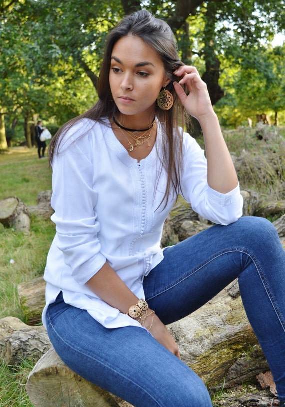 Summer Magrib White Shirt -Easter gifts, loungewear, honeymoon gifts  her, resortwear, boho tunic,,,Spring dress,,Gifts for her Ramadan