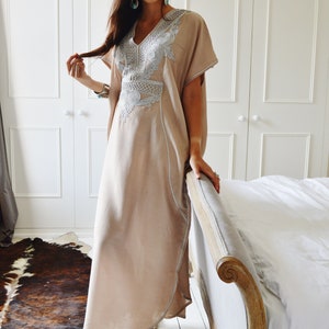 Spring Kaftan, Beige Silver Resort Caftan Kaftan-loungewear,beachwear,home dress, birthday gifts,beach kaftan,Ramadan dress, gift for her image 4