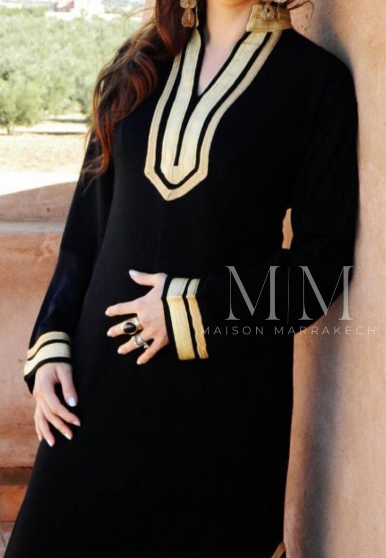Sommarkaftan, svart Mariam-kaftan - kaftan, kaftankläder, resortkläder, strandklänningar, födelsedagspresenter, marockansk kaftan, sommarklänning, semester bild 3
