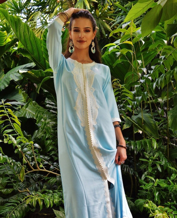 Summer Sky Blue Lella Kaftan- caftan,resortwear, beach cover ups, birthday gifts, moroccan kaftan, lounge kaftan,home dress,summer dress,