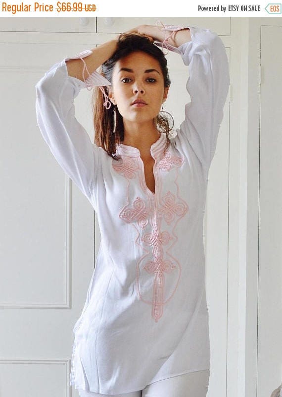 Spring Dress Boho White Moroccan Bedouin Tunic- tunic, shirt, moroccan shirt, resort wear wear, beach wear, handmade tunic dress,,,Ramadan