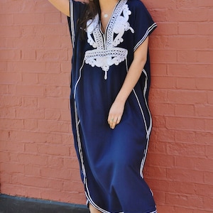 MM OriginalDress Kaftan Caftan-Navy Blue &Silver Boho Marrakech,Beach dress,beach cover ups, resort dress, lounge,plus size,Gifts for her image 9