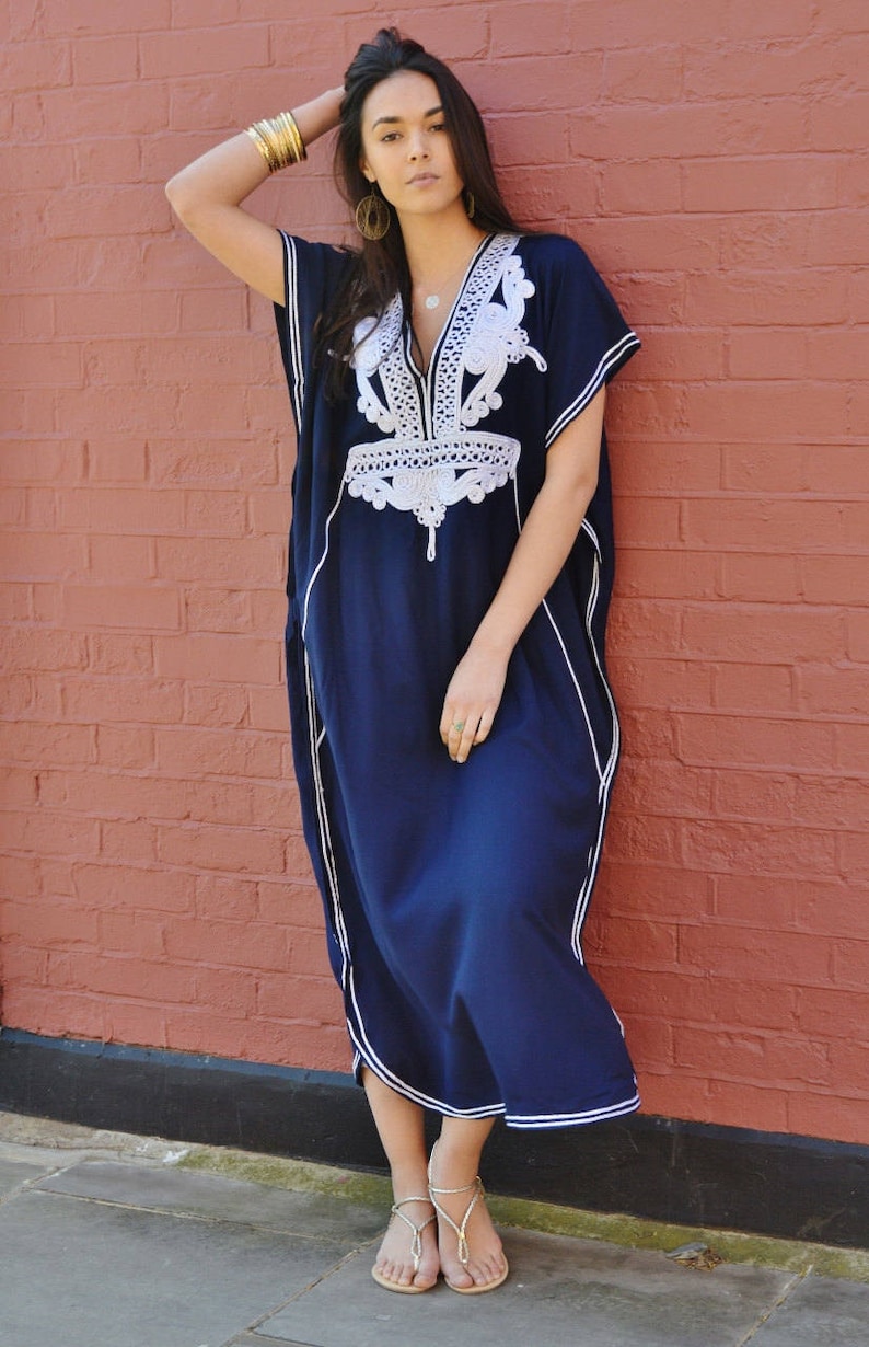 MM OriginalDress Kaftan Caftan-Navy Blue &Silver Boho Marrakech,Beach dress,beach cover ups, resort dress, lounge,plus size,Gifts for her image 9