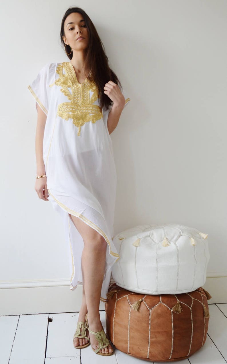 Spring White Kaftan Dress Kaftan Moroccan Resort Caftan Kaftan Marrakech-White Gold Embroidery, beach cover ups, resort , dress, , ,,, image 7