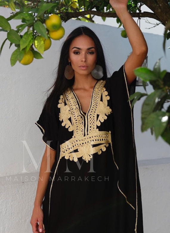 MM Original Kaftan, Moroccan Black Gold Marrakech Resort Caftan-beach cover up,loungewear,maxi dress, gifts, maternity, vacation,,,holiday