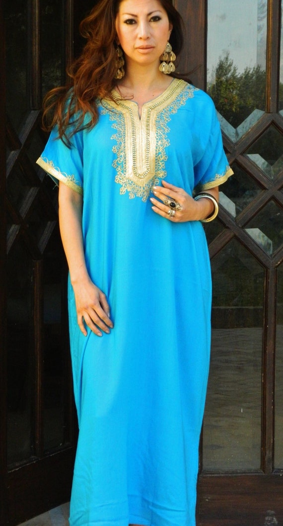 Turquoise Resort Caftan Kaftan Fez-resortwear,beach coverup,loungewear, maxi dresses, birthdays, honeymoon, maternity gifts,,Gifts for her