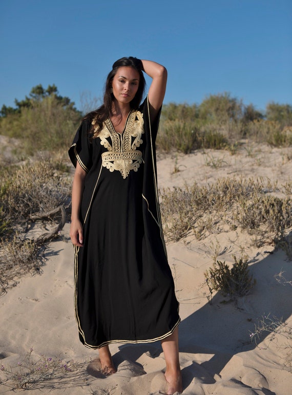 MM Original Kaftan, Moroccan Black Gold Marrakech Resort Caftan-beach cover up,loungewear,maxi dress, gifts, maternity, vacation,, Ramadan