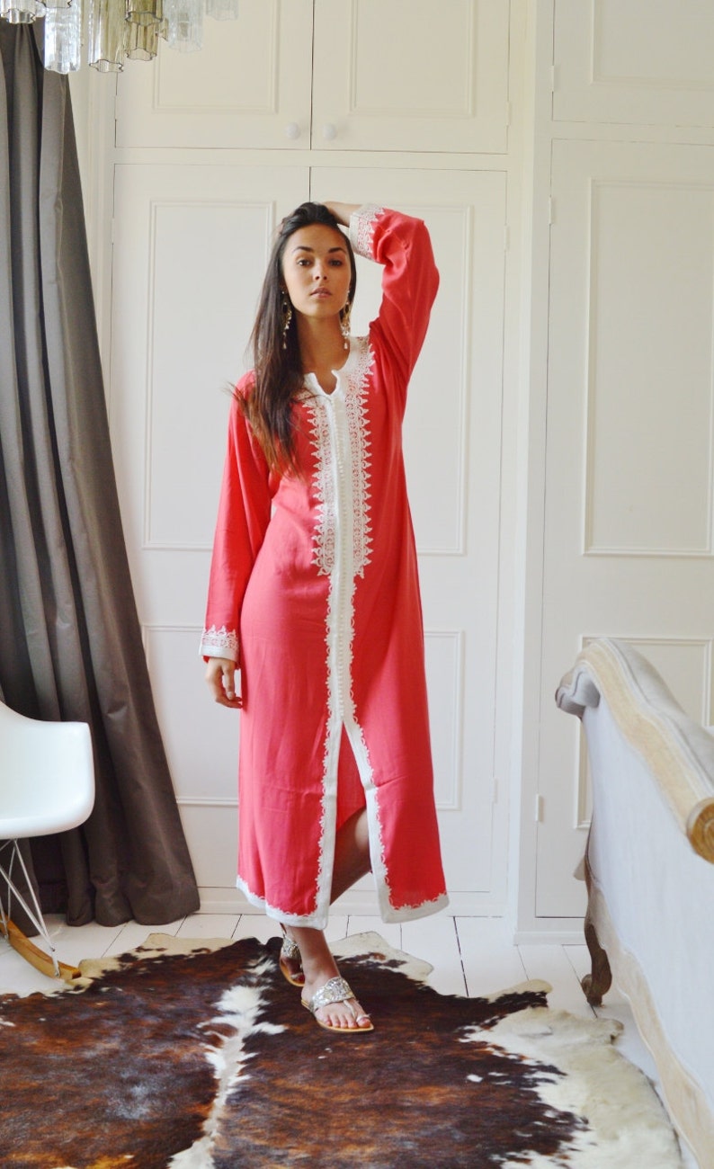 Salmon Pink Caftan Maxi Dress- Karima-loungewear or Maternity,winter sale Winter Winter KAFTAN SALE Winter Trendy Christmas Gifts Eid