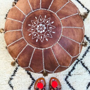 Bestseller/ gift, Spring TAN BROWN MOROCCAN Leather Pouf Pouffe-gifts, wedding gifts, decor, home gifts, ottoman,brown floor pouf,Xmas gifts image 4