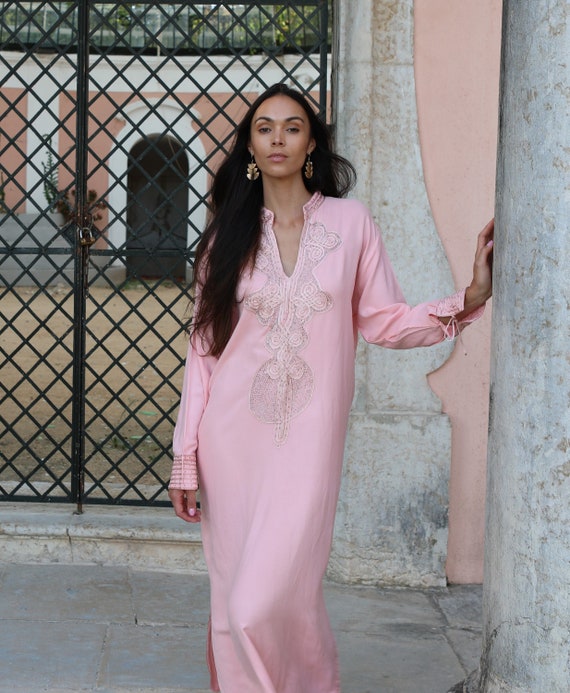 Spring Dress Sale//Champagne Pink Aisha Marrakech Bohochic Kaftan Caftan, Embroidered kaftan,Embroidered Dress,dress,chirstmas gifts,,