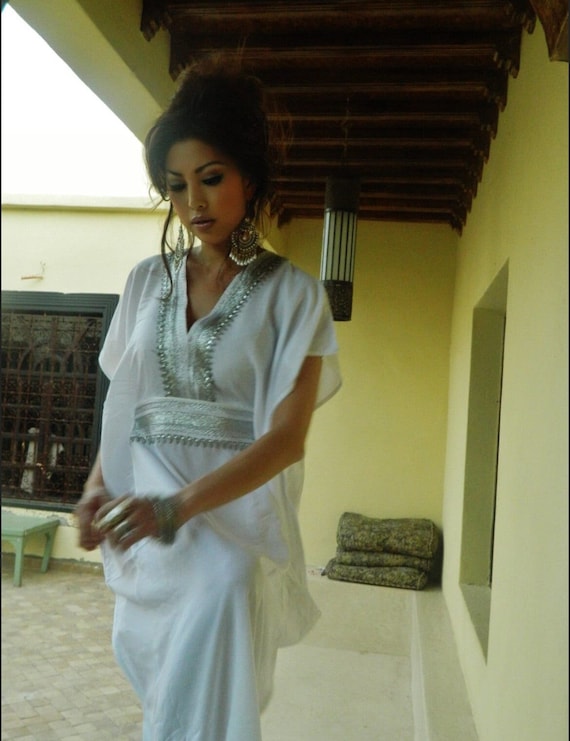 Summer White Resort Caftan Marine - beach kaftan, maternity wear, honeymoon, birthday gifts  her, dress,beach kaftan,  gift,summer dress,