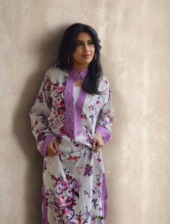 Summer Lilac Floral Mariam Style Caftan Kaftan - loungewear,resortwear, beach kaftan, moroccan dress, holiday kaftan, maxi dress, home dress