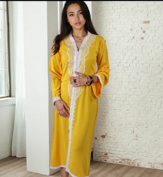 Yellow Moroccan Resort wear Caftan -Luxury loungewear,resortwear,spa robe,  , Birthdays,Honeymoon or Maternity Gifts,beach kaftanholiday