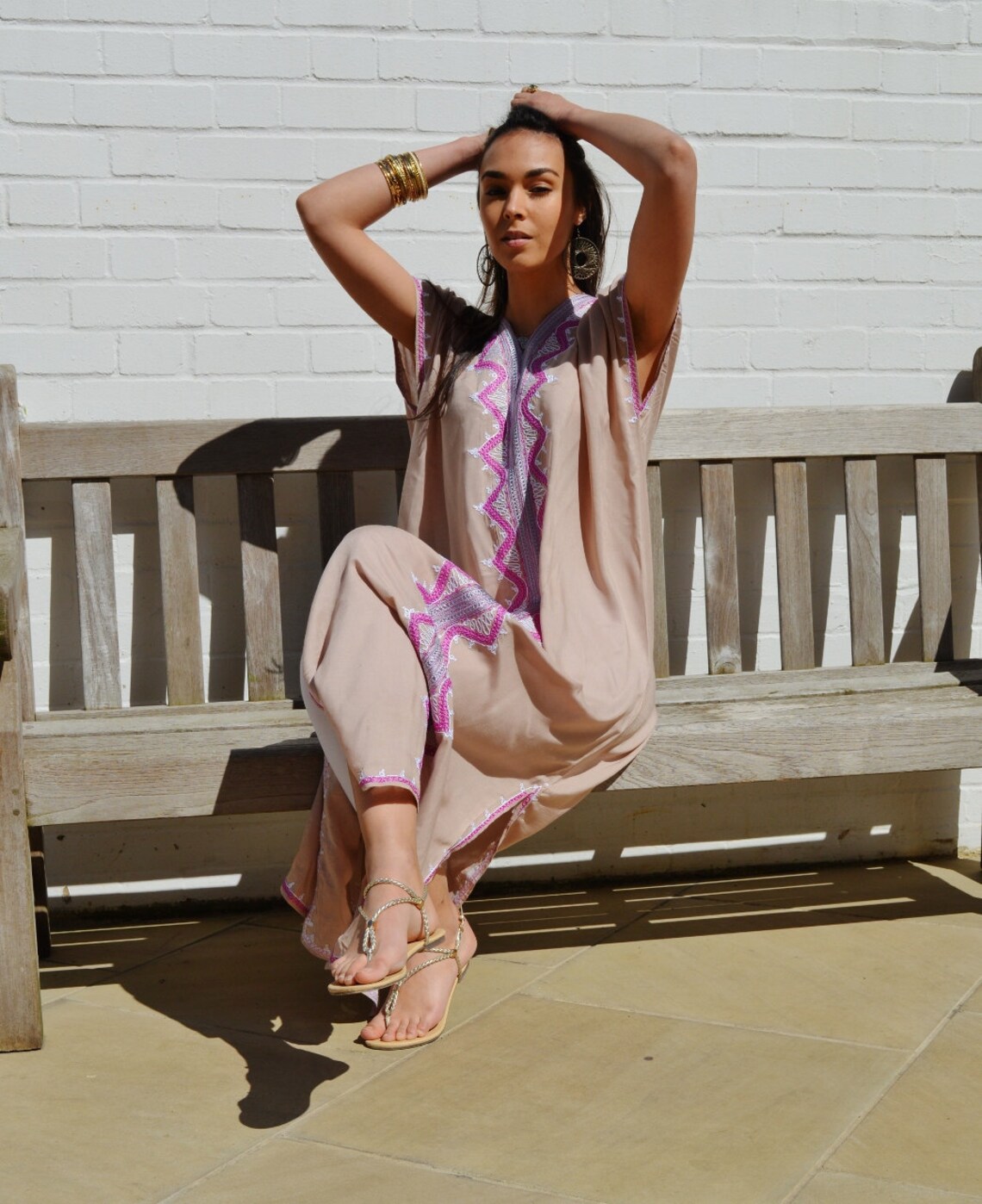 Zeina Shawl Kaftan In Beige