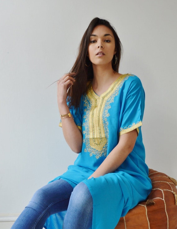 Spring Turquoise Resort Caftan Kaftan Fez-resort dress, beach coverup, lounge dress,maxi dress,work from home,gifts for hers,summer dress