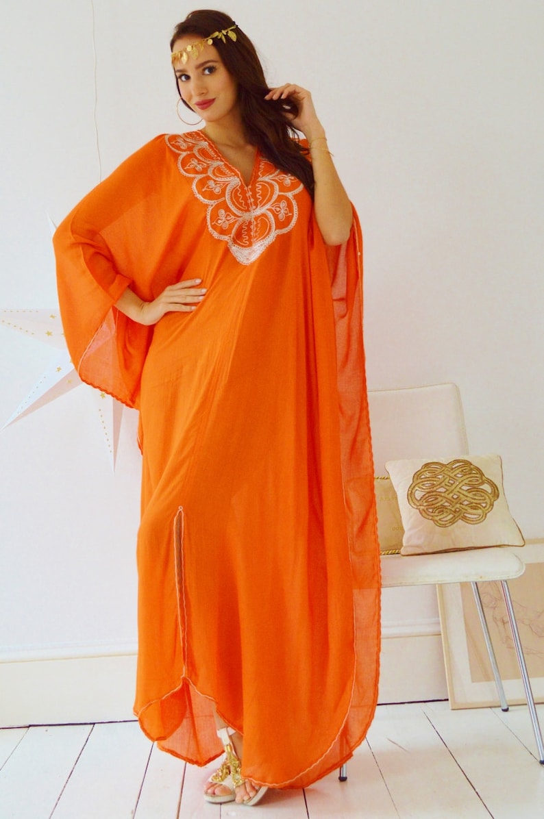 Orange Agadir Embroidery Beach Maternity Gown Caftan Kaftan Etsy
