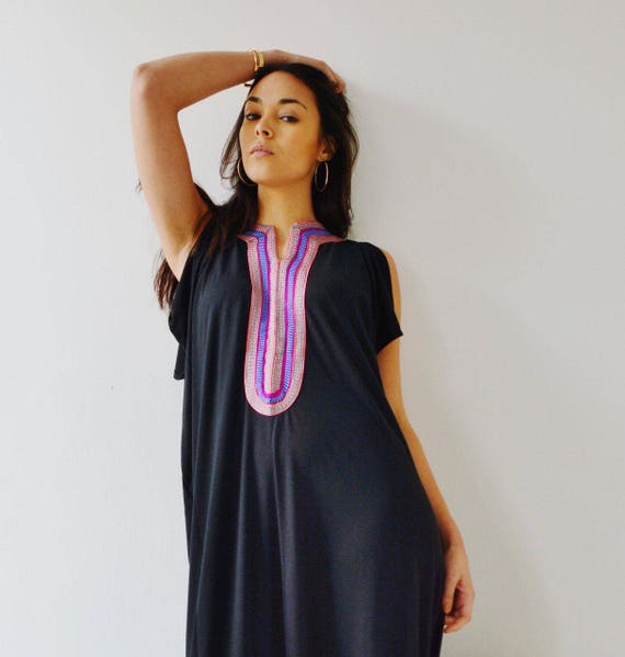 Summer Kaftan Caftan- Black Marrakech Bohochic Tee Kaftan Caftan,home dress,beach kaftan lounge dress, holiday dress, gift for her