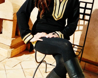 Frühlings-Mariam-Schwarze Tunika mit goldener Stickerei – perfekte Resort-Kleidung, Boho-Kleidung, als Geburtstagsgeschenke, Kleid, Loungewear, Geschenke für sie