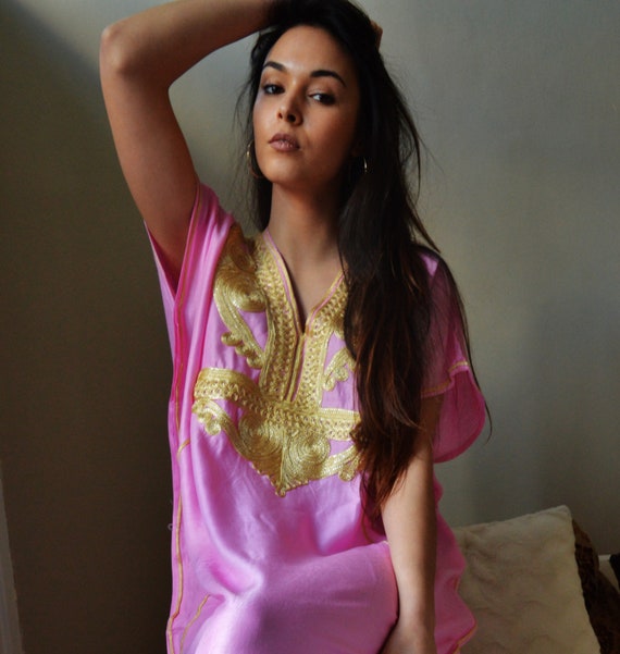 Kaftan Pink Gold Marrakech Resort Caftan-beach cover ups, resortwear,lounge,maxi dress,maternity,Gifts for her, Valentine's day gift,Ramadan