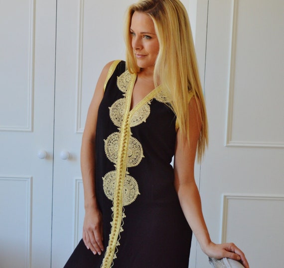 Spring Dress Black  Non-Sleeve Caftan Kaftan Maxi Dress - beach wear, resort wear, moroccan kaftan,  dress,,,Spring dress,,Gifts for her