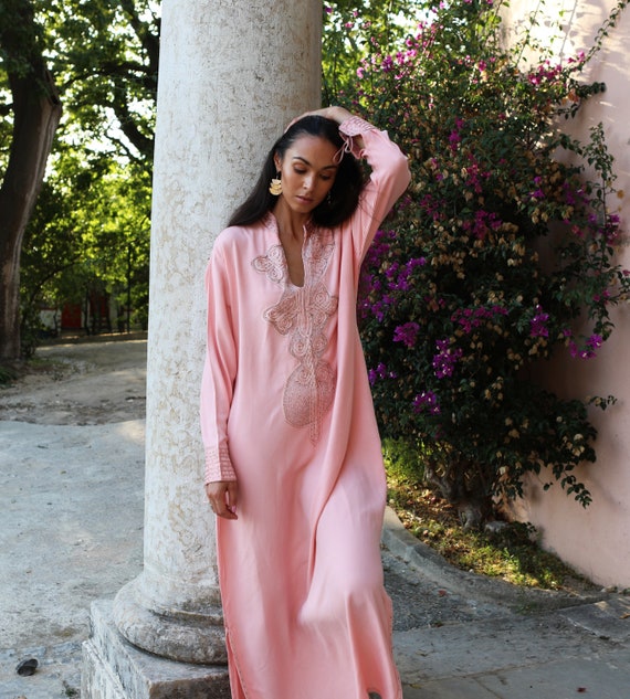 Winter Dress Sale//Champagne Pink Aisha Marrakech Bohochic Kaftan Caftan, Embroidered kaftan,Embroidered Dress,dress,chirstmas gifts,,,,Eid