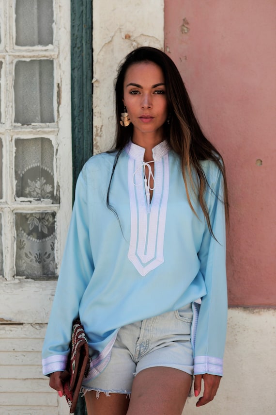 Light Blue Mariam MoroccanTunic - gifts,beachwear, resortwear, resort shirt,birthday gifts, resortwear, holiday tunic, gift,Ramadan