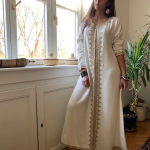 Spring Caftan Kaftan White &Beige kaftan Maxi Dress Karima-loungewear,beach kaftan, Autumn moroccan dress, mother's day,summer dress image 6