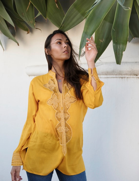 Tunic Kaftan /Dark Yellow  Moroccan Tunic- shirt, resort wear wear, beach wear, handmade tunic, dress,,,,,Spring dress  Ramadan,,Ramadan