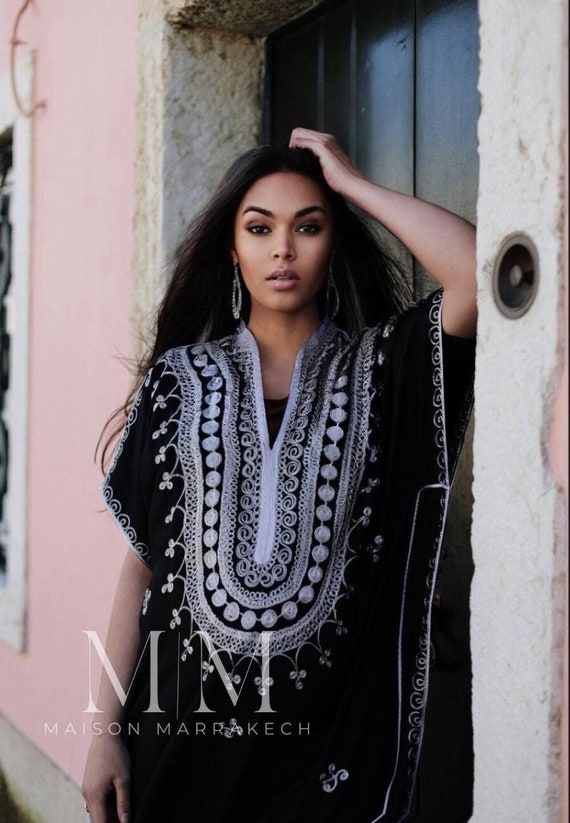 Black Caftan Kaftan Berber -Lounge dress,resort kaftan, baby shower,home dress,nursing gown,gift for her,summer dress,valentines day gift