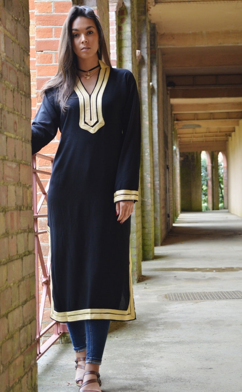 Sommar svart Mariam kaftan - kaftan, kaftankläder, resortkläder, strandklänningar, födelsedagspresenter, marockansk kaftan, presenter till henne, boho klänning bild 3