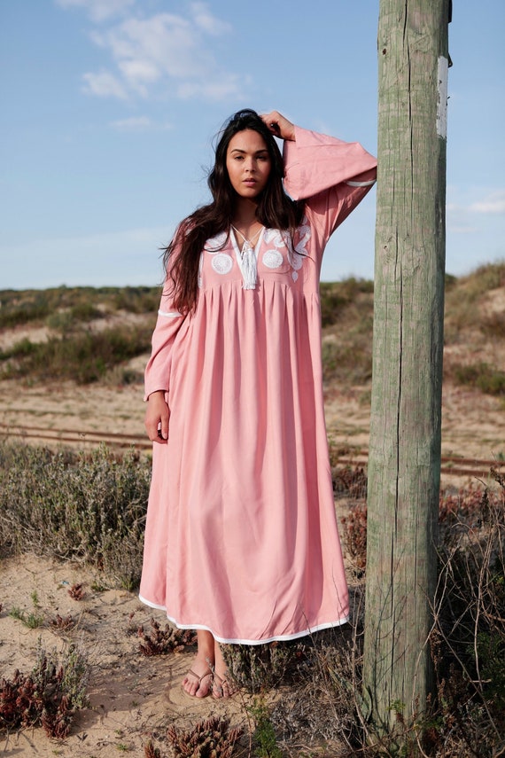 Spring Kaftan Dress Pink Noor Moroccan Caftan-maxi, resort, beach cover up,Maternity Gifts,home dress,Valentine's day gift,,summer dress