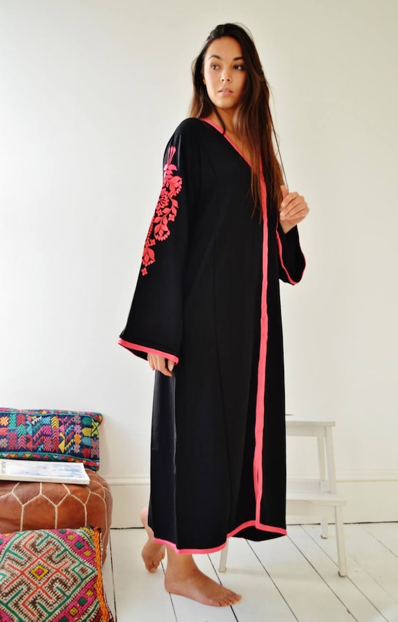 Summer Black Floral Marrakech Bohochic Kaftan Caftan, Stay home Kaftan, Loungewear, Dress, Embroidered kaftan, Lounge Kaftan, Moroccan,,,Eid
