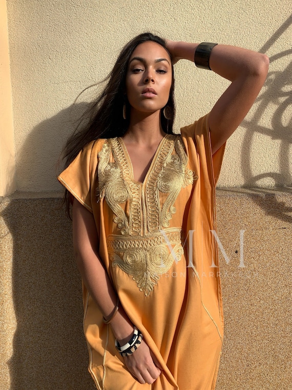 Spring Yellow Gold Kaftan Dress Moroccan Marrakech Beach Caftan-beach cover up, resortwear, maternity wear, birthday, wedding gifts