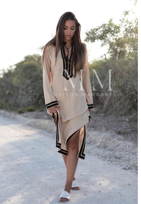 Summer Beige Black Mariam Resort Caftan Kaftan -resortwear,home dress, Birthdays,Maternity,loungewear, vacation dress,Gifts for her,holiday