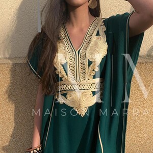 Etsy's Pick- Autumn Kaftan Dress Moroccan Green Gold Beach Caftan-beach cover up,resort dress,home dress,birthday,holiday dress, boho dress image 7
