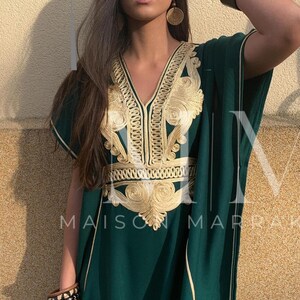 Etsy's Pick- Autumn Kaftan Dress Moroccan Green Gold Beach Caftan-beach cover up,resort dress,home dress,birthday,holiday dress, boho dress image 8