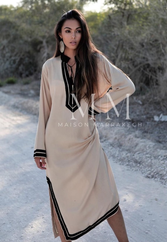 Summer Beige Black Mariam Resort Caftan Kaftan -resortwear,dress, Birthday, gift for her, loungewear,holiday dress,home dress,holiday dress