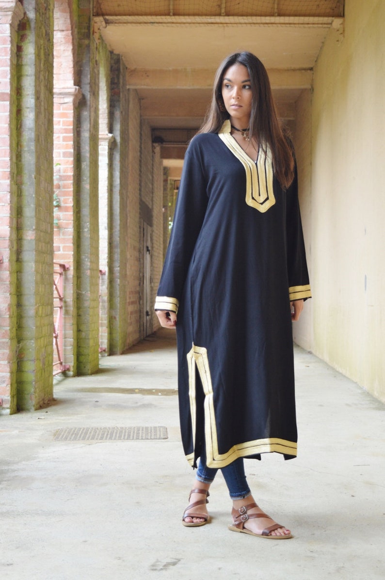 Sommar svart Mariam kaftan - kaftan, kaftankläder, resortkläder, strandklänningar, födelsedagspresenter, marockansk kaftan, presenter till henne, boho klänning bild 1