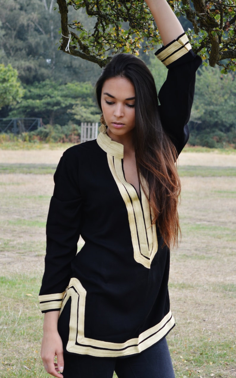 as birthday gifts lounge Trendy Black Tunic with Golden Embroidery Mariam- perfect resort wear boho wear black boho tunic,summer dress,