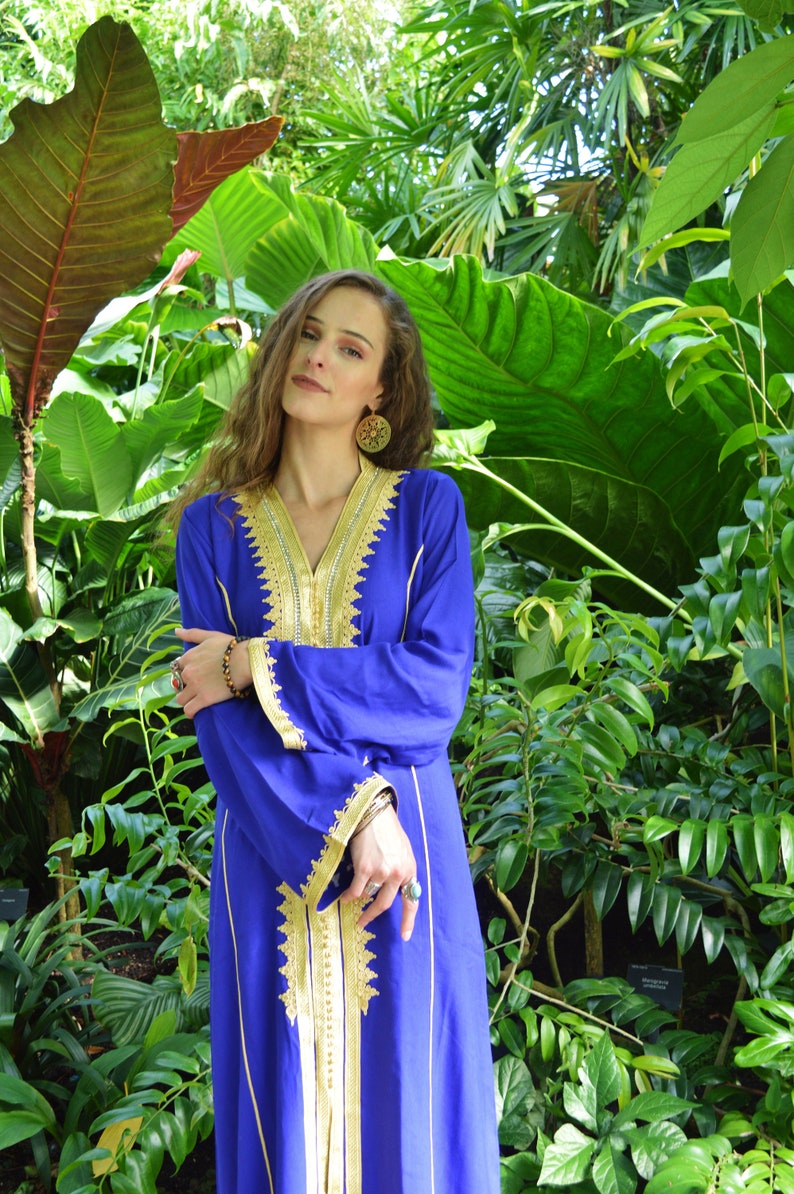 Spring Kaftan, Blue Gold Naima Kaftan caftan,resortwear, beach cover ups, birthday gifts, moroccan kaftan, , , gifts,,,,Gifts for her image 4