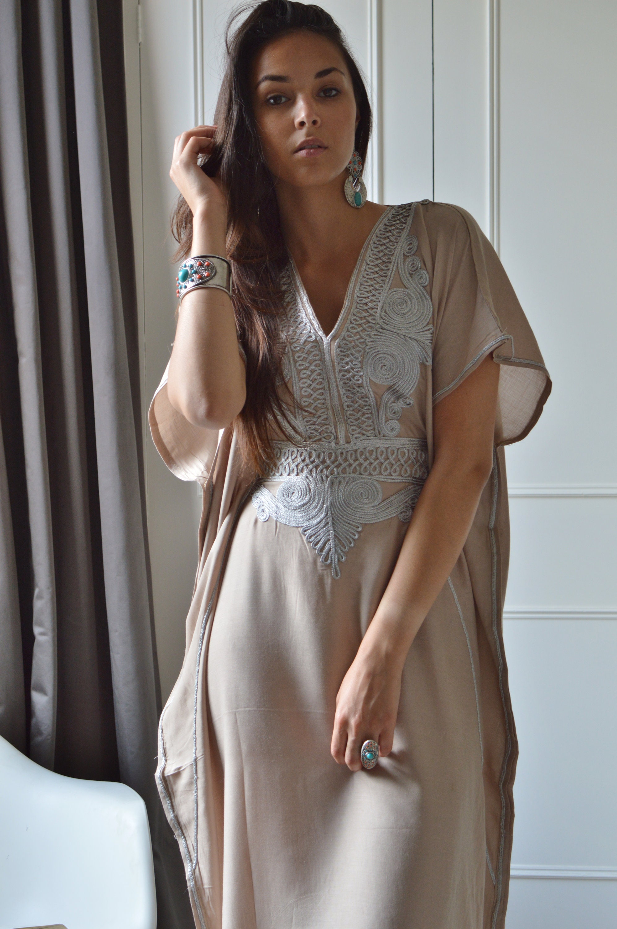 Spring Kaftan, Moroccan Beige Beach Caftan beach cover up, resortwear