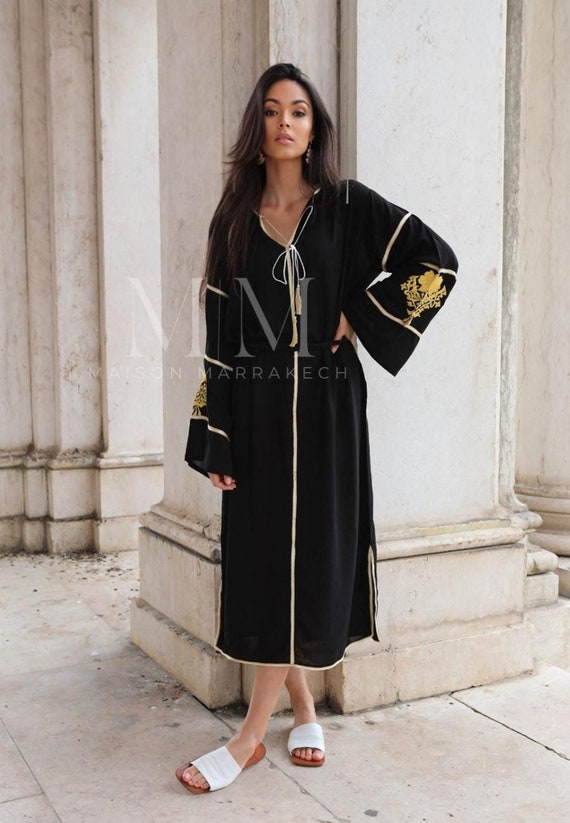 Black & Gold Summer Kaftan, Caftan-Adriana- Moroccan Kaftan, maxi dress, beach cover ups, beach dress,home dress,lounge dress,holiday gift