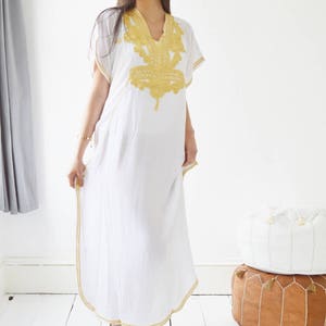 Spring White Kaftan Dress Kaftan Moroccan Resort Caftan Kaftan Marrakech-White Gold Embroidery, beach cover ups, resort , dress, , ,,, image 9
