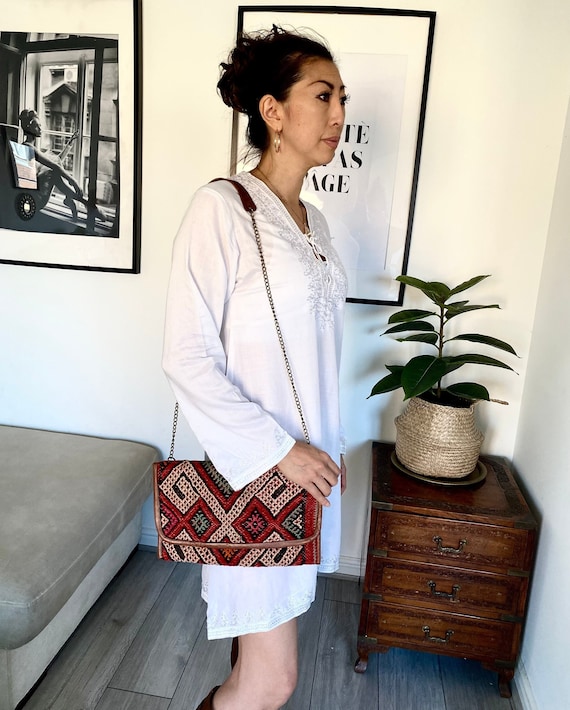 Moroccan Red Kilim Hand Clutch with Shoulder Straps Berber style-bag, handbag, purse, gifts, gifts for her,  gifts ,holiday,Eid,Eid