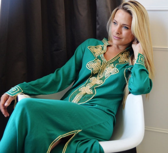 Summer Emerald Green  Moroccan Caftan Kaftan Aisha- giftswear,resortwear,spa robe,  birthdays, Honeymoon or Maternity Gift, dress,,