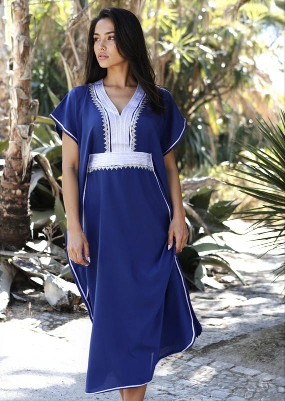 Blue Caftan Kaftan Maxi Dress Marine Style--Perfect Mothers day ,gift for her,resort dress, home dress,birthday gift,honeymoon gift, gift