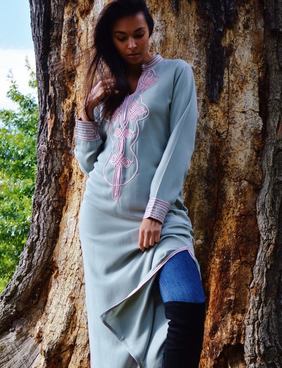 Spring Grey with Baby Pink Moroccan Caftan Kaftan Aisha-loungewear,resortwear,robe,  birthdays, Honeymoon or Maternity Gift,beach kaftan,