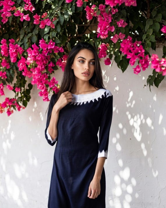 Tunic dress Black Resort Moroccan Dress -birthday gift, Resort wear, boho dress,casual dress,bohemian dress,embroidered dress,gift for her