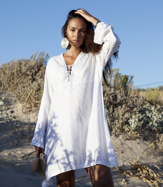 Spring White Tunic Embroidered Dress-gifts, beach, resort, holiday, bohemian wear, boho, Moroccan, dress, chirstimas gifts,,,,Gifts for her