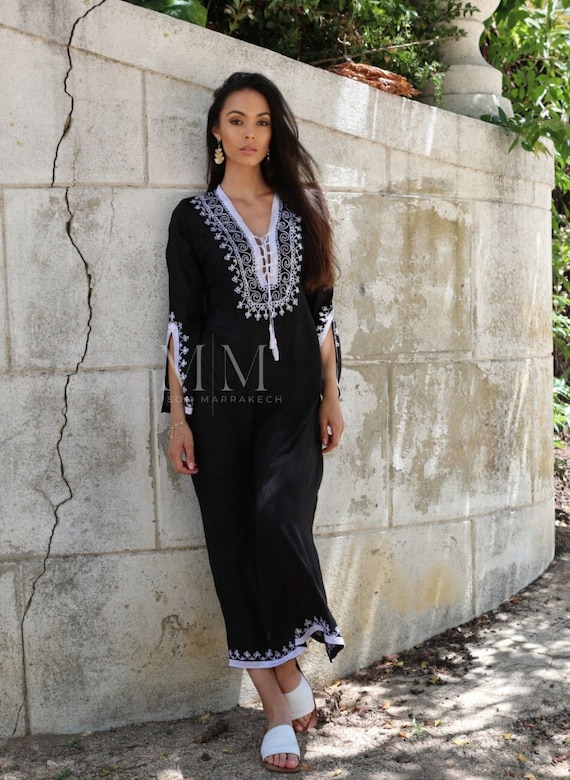 Spring Black White Kaftan-Caftan,Lounge Dress, Nadia,Dress, Bohemian Clothing, Maternity Dress, home kaftan, boho gift, resort dress